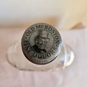 Old Mr. Boston Liquors Glass Bottle with Embossed Grape‎ Vine Design